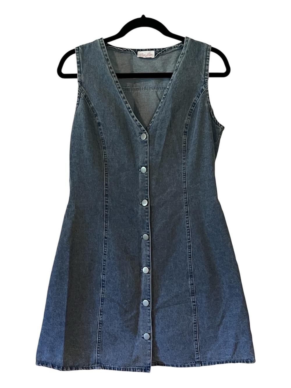 Pink Lily Denim Button Dress 100% Cotton Blue Size Medium